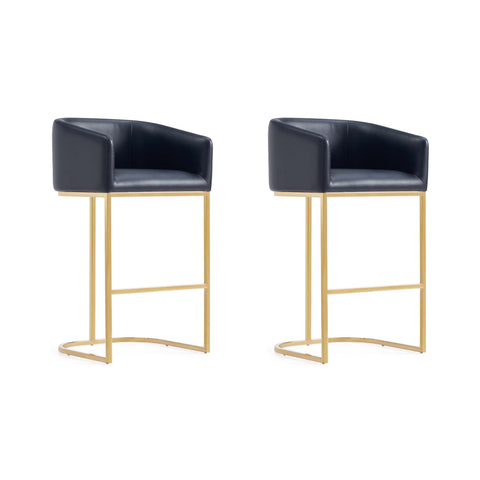Manhattan Comfort Louvre Mid-Century Modern Metal Upholstered Barstool in Black - Set of 2