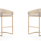 Manhattan Comfort Louvre Mid-Century Modern Metal Upholstered Barstool in Cream - Set of 2