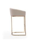 Manhattan Comfort Louvre Mid-Century Modern Metal Upholstered Barstool in Cream - Set of 2
