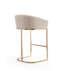 Manhattan Comfort Louvre Mid-Century Modern Metal Upholstered Barstool in Cream - Set of 2
