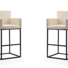 Manhattan Comfort Ambassador Mid-Century Modern Metal Upholstered Barstool in Cream - Set of 2
