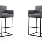 Manhattan Comfort Ambassador Mid-Century Modern Metal Upholstered Barstool in Gray - Set of 2