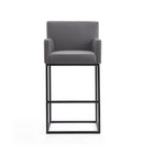 Manhattan Comfort Ambassador Mid-Century Modern Metal Upholstered Barstool in Gray - Set of 2