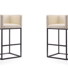 Manhattan Comfort Embassy Mid-Century Modern Metal Upholstered Barstool in Cream - Set of 2