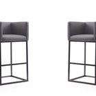 Manhattan Comfort Embassy Mid-Century Modern Metal Upholstered Barstool in Gray - Set of 2