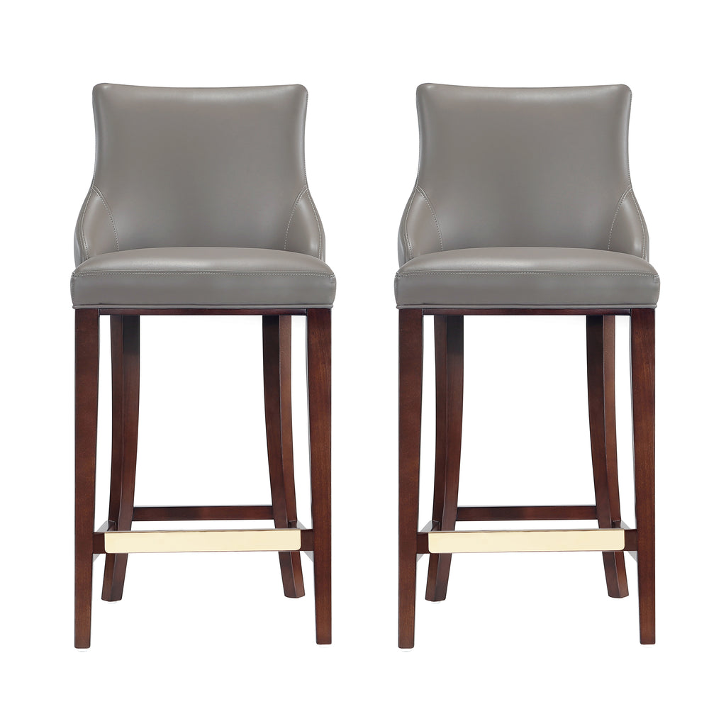 Manhattan Comfort Shubert Modern Wood Upholstered Barstool in Dark Taupe - Set of 2