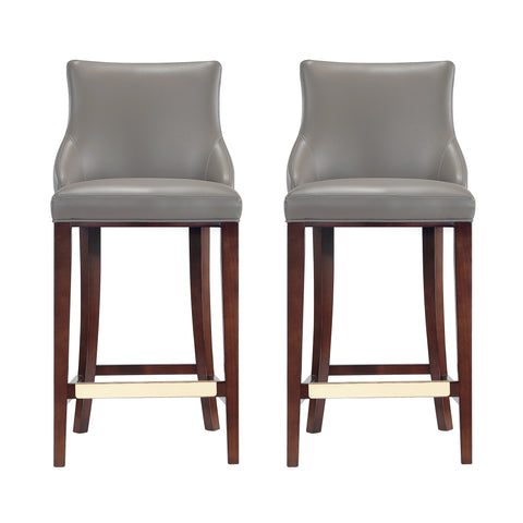 Manhattan Comfort Shubert Modern Wood Upholstered Barstool in Dark Taupe - Set of 2