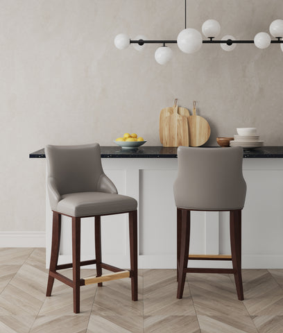 Manhattan Comfort Shubert Modern Wood Upholstered Barstool in Dark Taupe - Set of 2