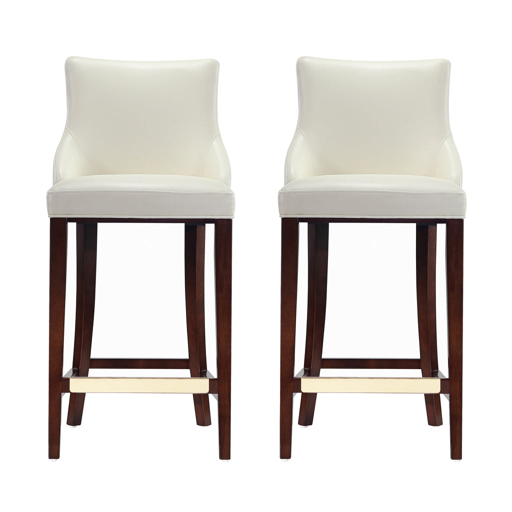 Manhattan Comfort Shubert Modern Wood Upholstered Barstool in Ivory - Set of 2