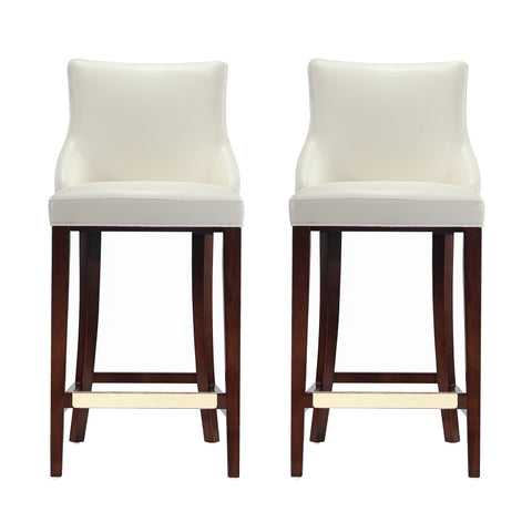 Manhattan Comfort Shubert Modern Wood Upholstered Barstool in Ivory - Set of 2