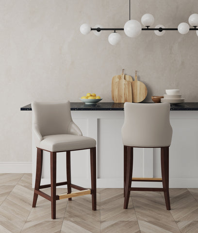 Manhattan Comfort Shubert Modern Wood Upholstered Barstool in Light Gray - Set of 2