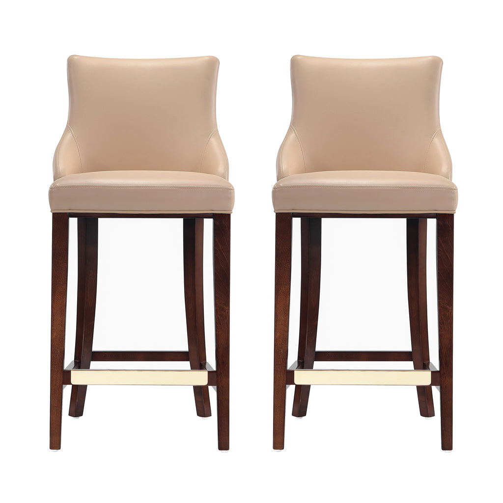 Manhattan Comfort Shubert Modern Wood Upholstered Barstool in Tan - Set of 2