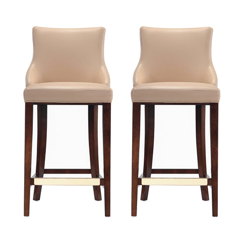 Manhattan Comfort Shubert Modern Wood Upholstered Barstool in Tan - Set of 2