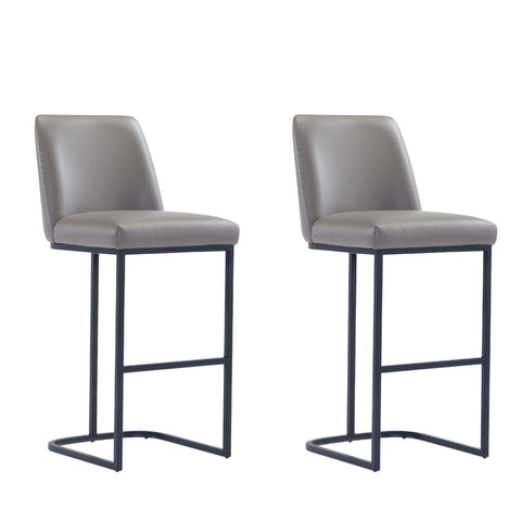 Manhattan Comfort Serena Modern Metal Upholstered Barstool in Taupe - Set of 2