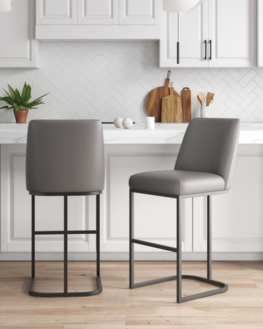 Manhattan Comfort Serena Modern Metal Upholstered Barstool in Taupe - Set of 2