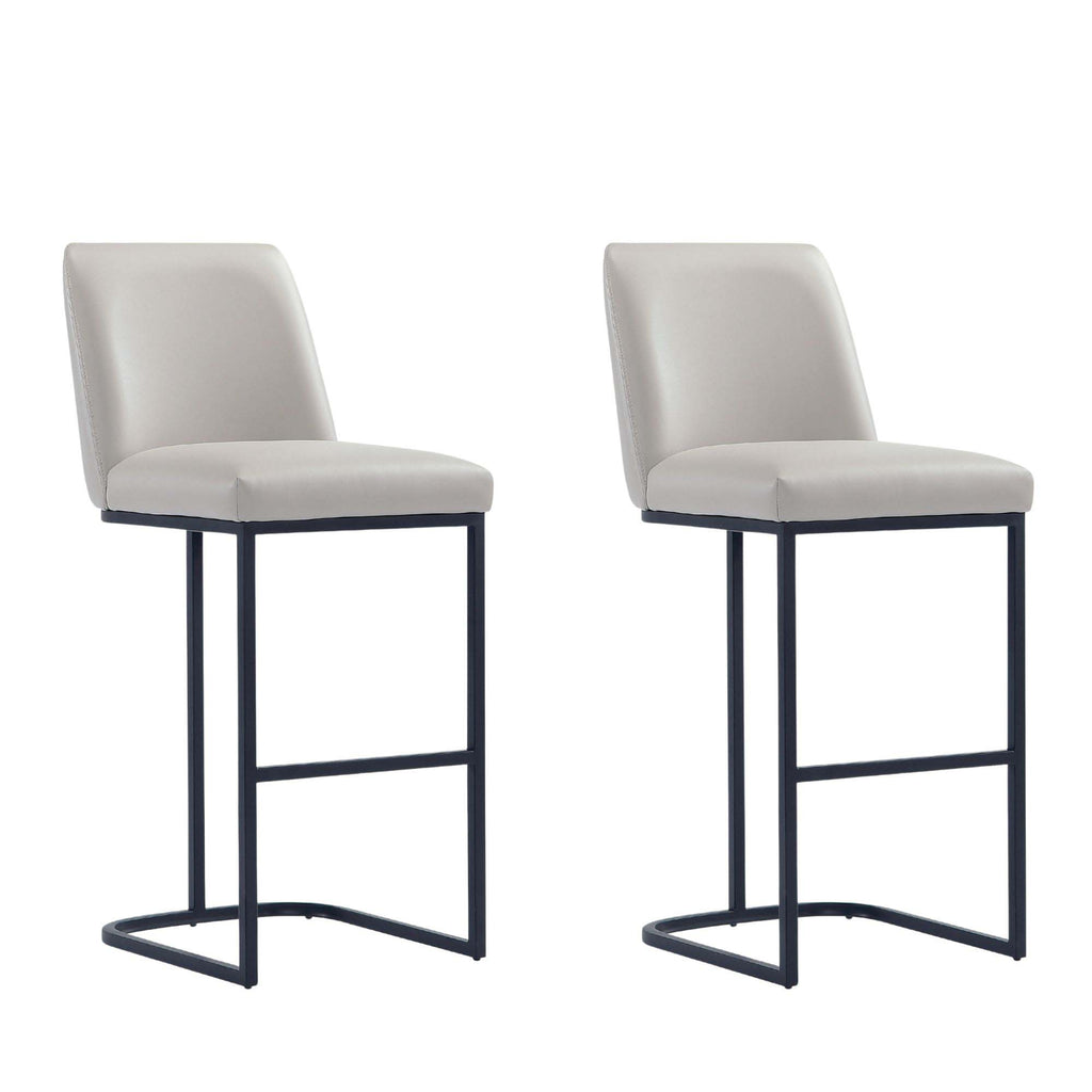 Manhattan Comfort Serena Modern Metal Upholstered Barstool in Light Gray - Set of 2