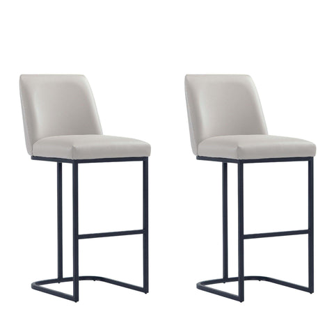 Manhattan Comfort Serena Modern Metal Upholstered Barstool in Light Gray - Set of 2