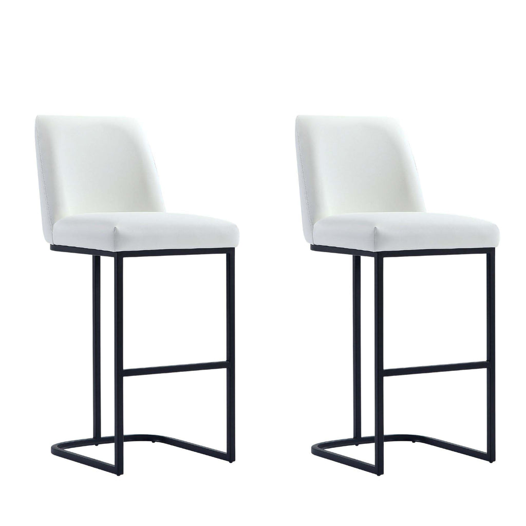 Manhattan Comfort Serena Modern Metal Upholstered Barstool in White - Set of 2