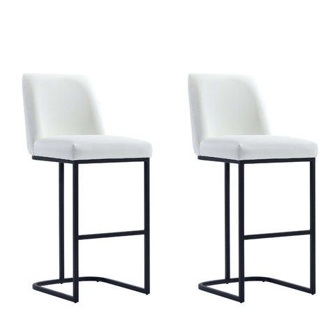 Manhattan Comfort Serena Modern Metal Upholstered Barstool in White - Set of 2