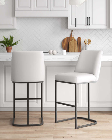 Manhattan Comfort Serena Modern Metal Upholstered Barstool in White - Set of 2