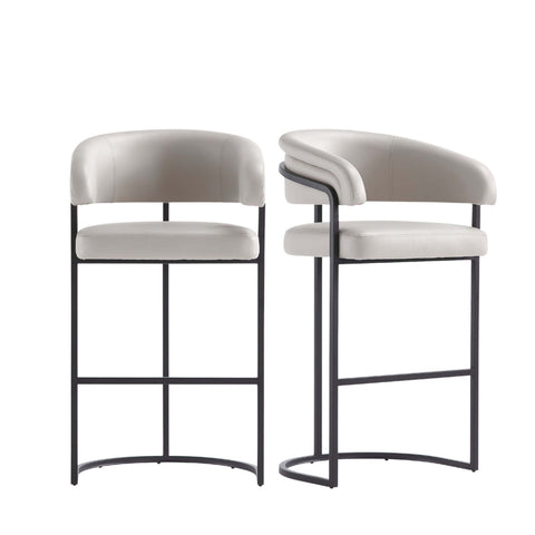 Manhattan Comfort Augusta Modern Metal Upholstered Barstool in Light Gray - Set of 2