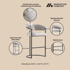 Manhattan Comfort Augusta Modern Metal Upholstered Barstool in Light Gray - Set of 2