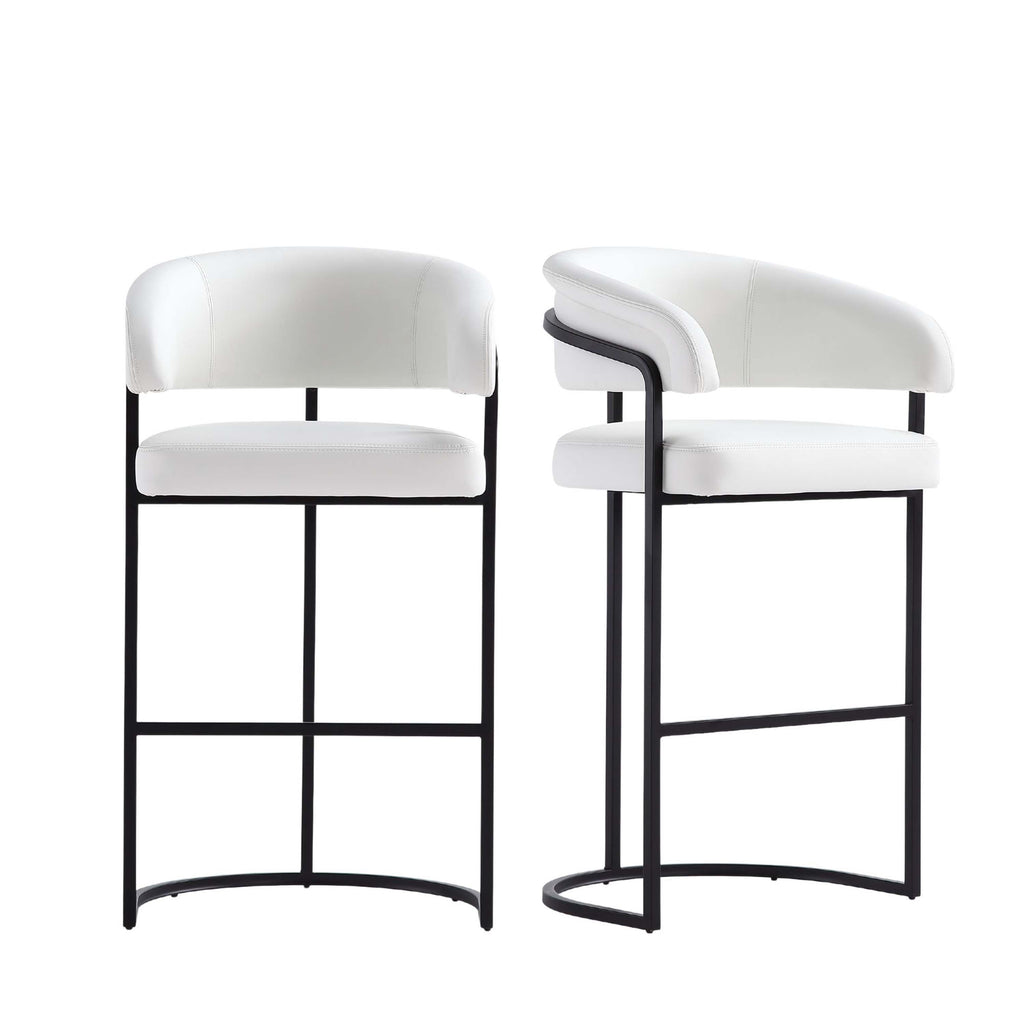 Manhattan Comfort Augusta Modern Metal Upholstered Barstool in White - Set of 2