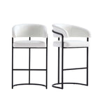 Manhattan Comfort Augusta Modern Metal Upholstered Barstool in White - Set of 2