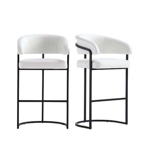 Manhattan Comfort Augusta Modern Metal Upholstered Barstool in White - Set of 2