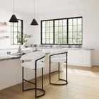 Manhattan Comfort Augusta Modern Metal Upholstered Barstool in White - Set of 2