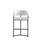 Manhattan Comfort Augusta Modern Metal Upholstered Barstool in White - Set of 2
