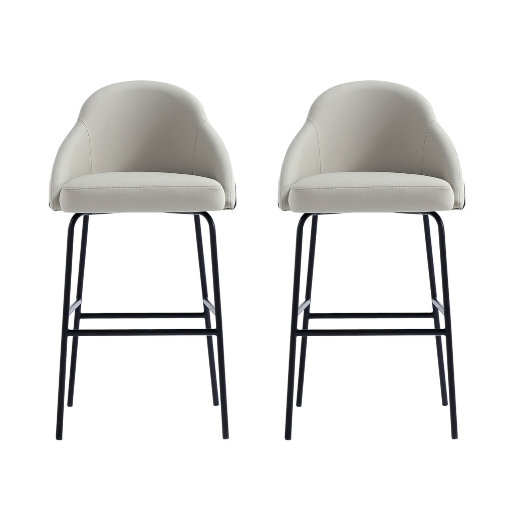 Manhattan Comfort Gracie Modern Metal Upholstered Barstool in Stone Gray and Black - Set of 2