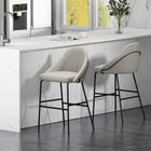 Manhattan Comfort Gracie Modern Metal Upholstered Barstool in Stone Gray and Black - Set of 2