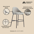 Manhattan Comfort Gracie Modern Metal Upholstered Barstool in Stone Gray and Black - Set of 2
