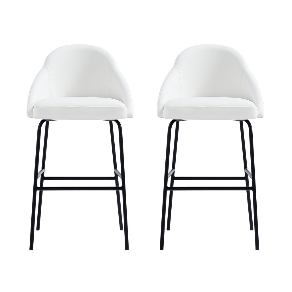 Manhattan Comfort Gracie Modern Metal Upholstered Barstool in White and Black - Set of 2