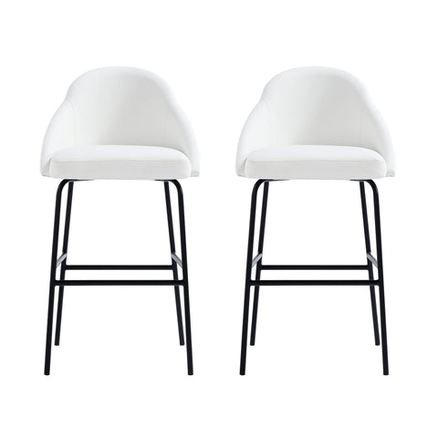 Manhattan Comfort Gracie Modern Metal Upholstered Barstool in White and Black - Set of 2
