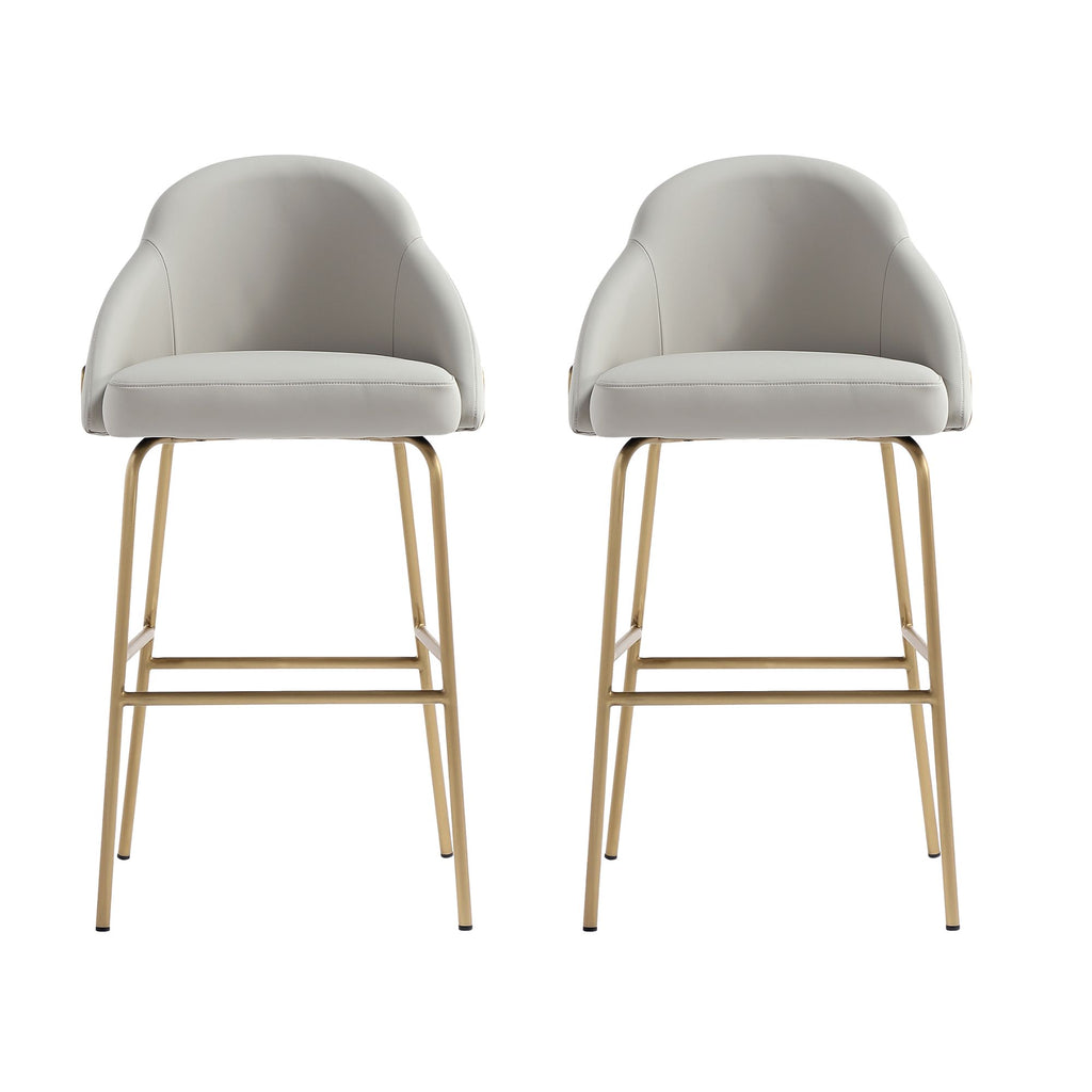 Manhattan Comfort Gracie Modern Metal Upholstered Barstool in Stone Gray and Gold - Set of 2