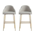 Manhattan Comfort Gracie Modern Metal Upholstered Barstool in Stone Gray and Gold - Set of 2