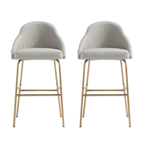 Manhattan Comfort Gracie Modern Metal Upholstered Barstool in Stone Gray and Gold - Set of 2