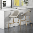 Manhattan Comfort Gracie Modern Metal Upholstered Barstool in Stone Gray and Gold - Set of 2