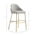 Manhattan Comfort Gracie Modern Metal Upholstered Barstool in Stone Gray and Gold - Set of 2