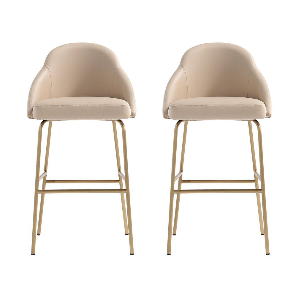 Manhattan Comfort Gracie Modern Metal Upholstered Barstool in Tan and Gold - Set of 2