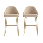 Manhattan Comfort Gracie Modern Metal Upholstered Barstool in Tan and Gold - Set of 2