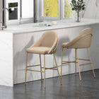 Manhattan Comfort Gracie Modern Metal Upholstered Barstool in Tan and Gold - Set of 2