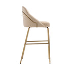 Manhattan Comfort Gracie Modern Metal Upholstered Barstool in Tan and Gold - Set of 2