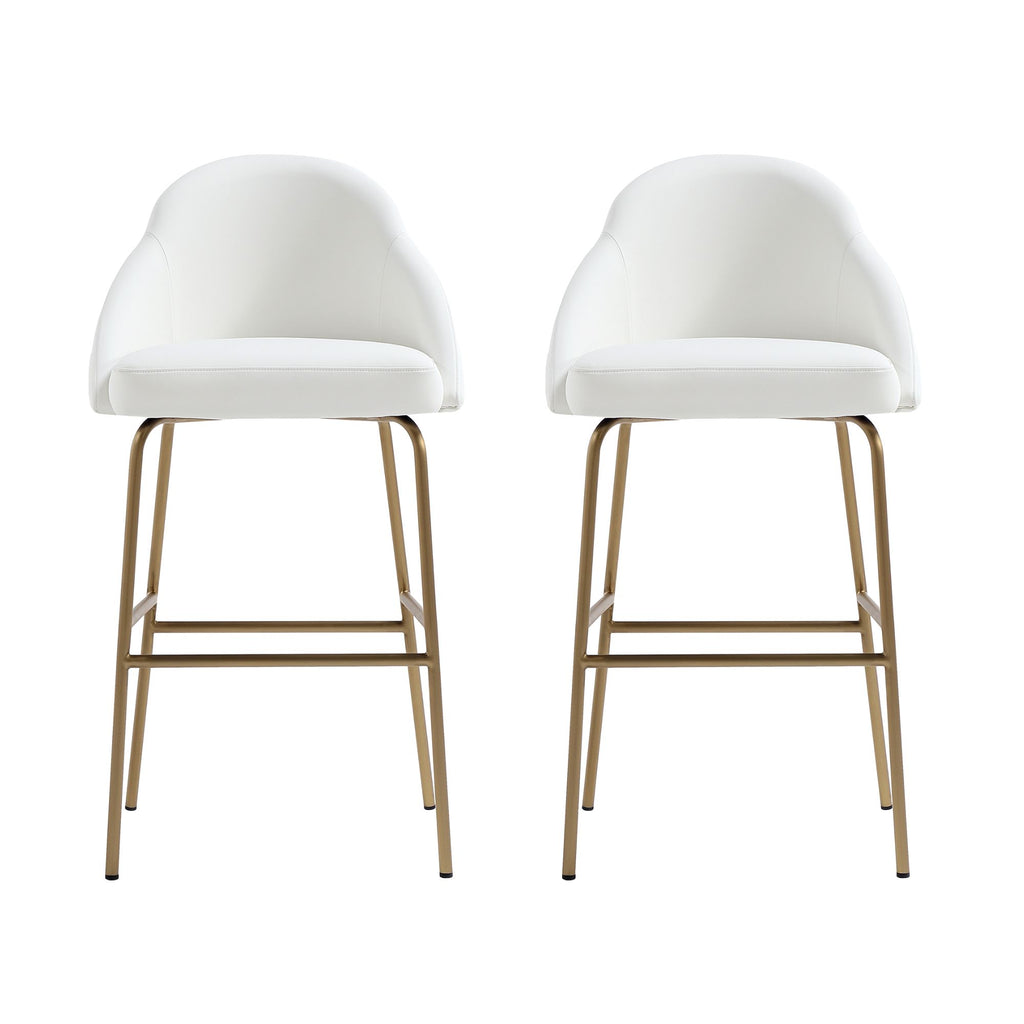 Manhattan Comfort Gracie Modern Metal Upholstered Barstool in White and Gold - Set of 2
