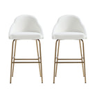 Manhattan Comfort Gracie Modern Metal Upholstered Barstool in White and Gold - Set of 2