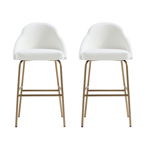 Manhattan Comfort Gracie Modern Metal Upholstered Barstool in White and Gold - Set of 2