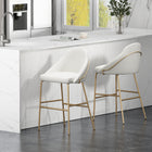 Manhattan Comfort Gracie Modern Metal Upholstered Barstool in White and Gold - Set of 2