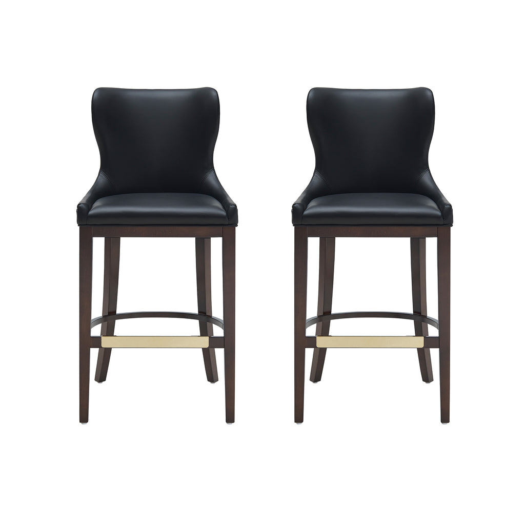 Manhattan Comfort Blair Modern Wood Upholstered Barstool in Black - Set of 2